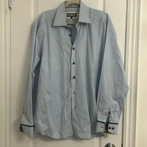 7 Downie St. Blue/white check print button down shirt w paisley trim SZ 5 (XL)